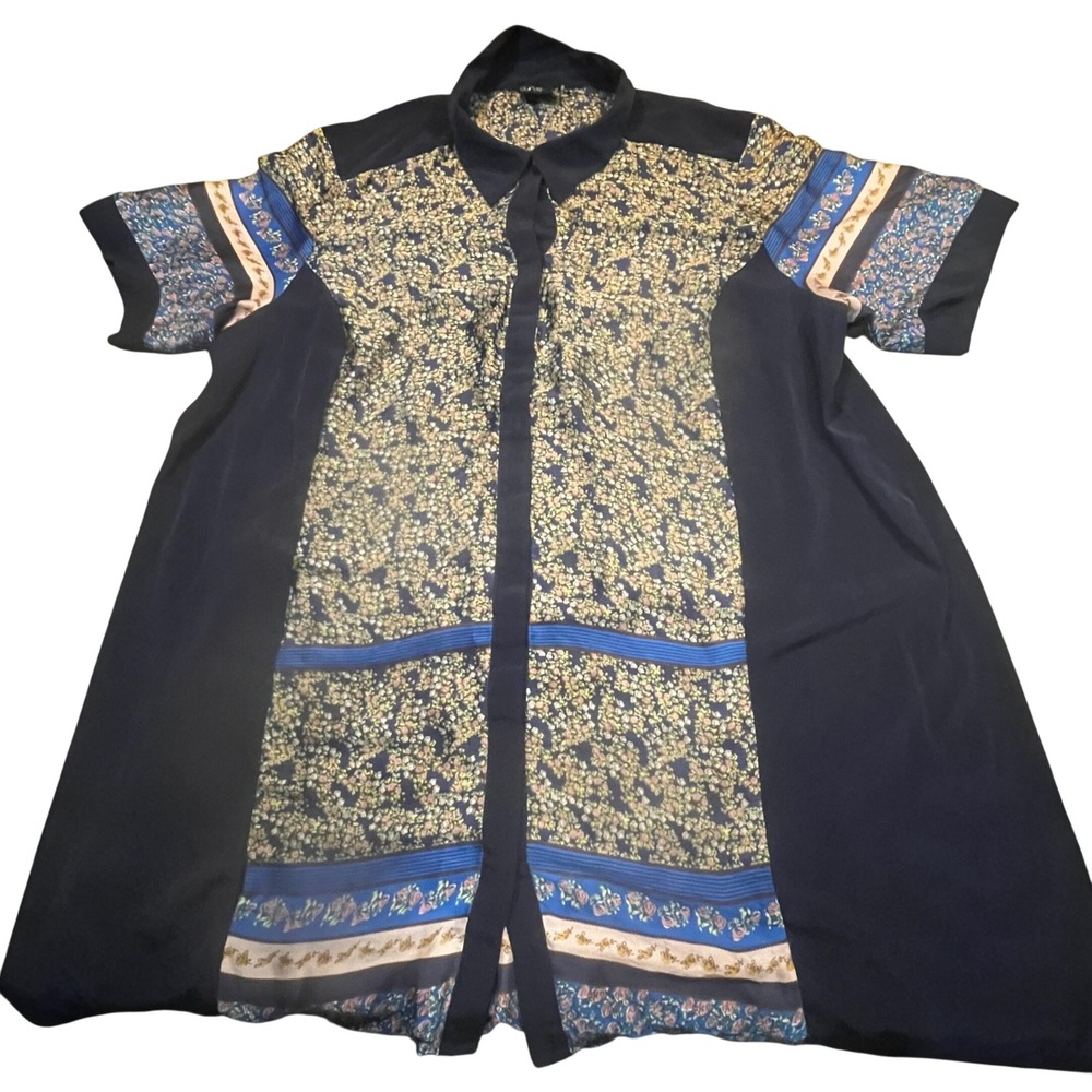 ASOS Curve Womens Plus Size 20 Navy Blue Floral Mixed Print Button Up Shirt Top
